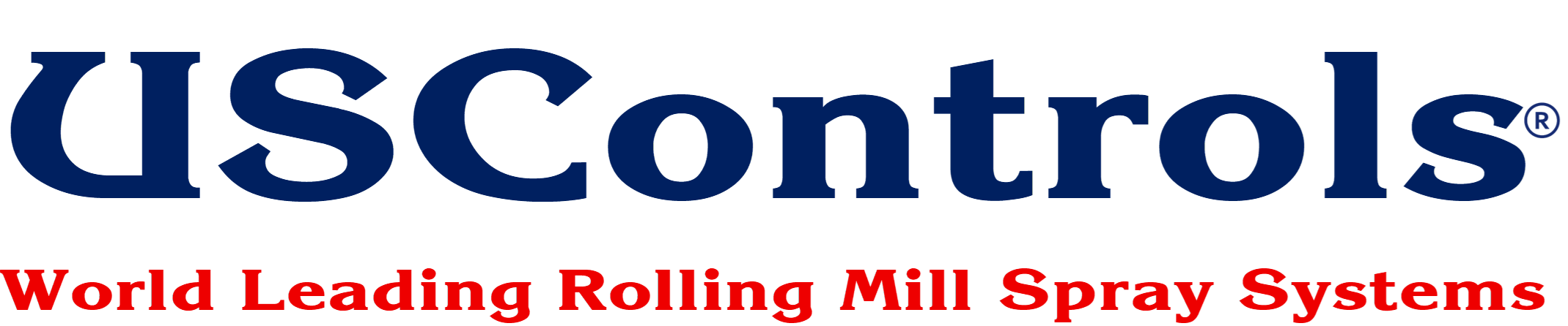 USControls logo: blue wordmark with a red tagline reading 'World Leading Rolling Mill Spray Systems'.